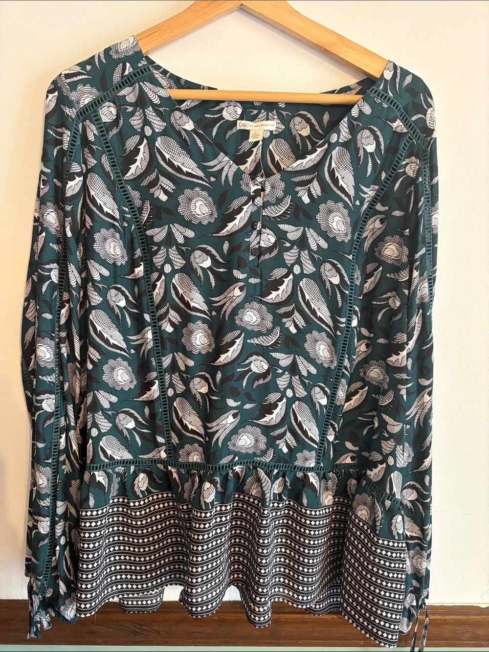 Cato Teal Floral Tribe  Long-Sleeve Tunic Womens